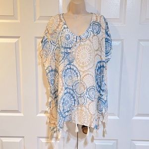 WILDFOX-Batik Print-Fringed V Neck-Swim Cover Up-Cotton-Sz M-NWT